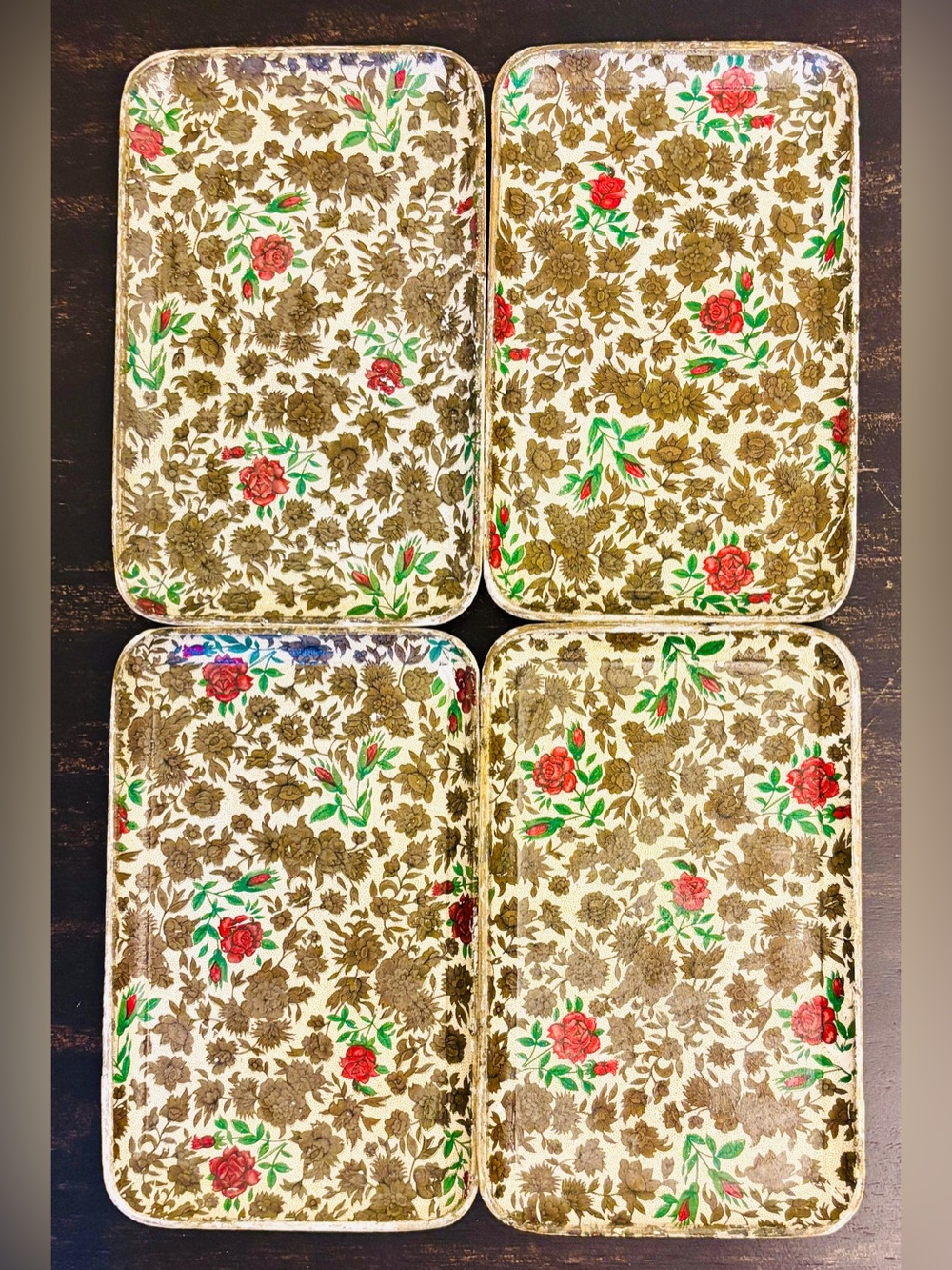 Vintage 1950’s Viking Japan Cocktail Snack Trays Set of 4 Floral Rose